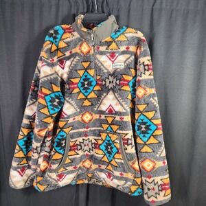 Hooey Mens‎ Large Southwestern Aztec Quarter Zip Fleece Pullover Multicolor